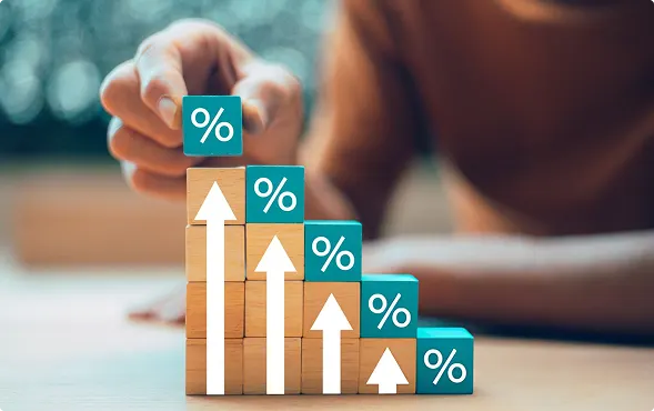 White label agency acquisition benefits — growth represented with wooden cubes and percentage increase highlighting financial security and scalable transition
