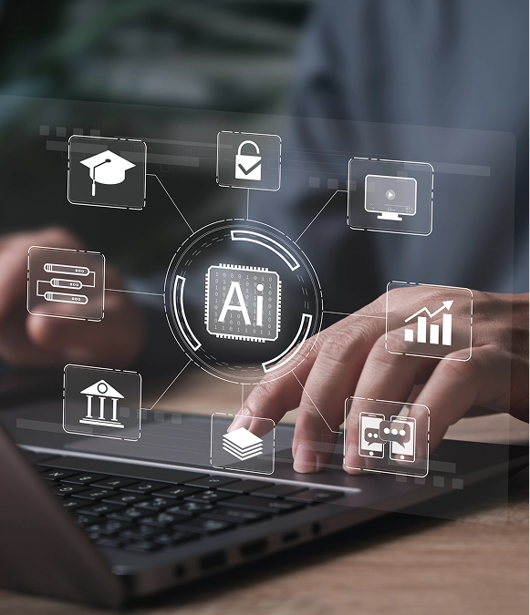White label powerful automation engine — 3D overlay with AI icons connected to multiple tools and workflows