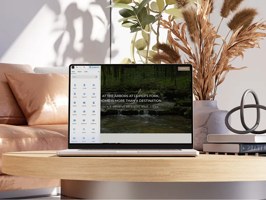 White label Beaver Builder website development and design — laptop displaying drag-and-drop builder interface with widgets on screen