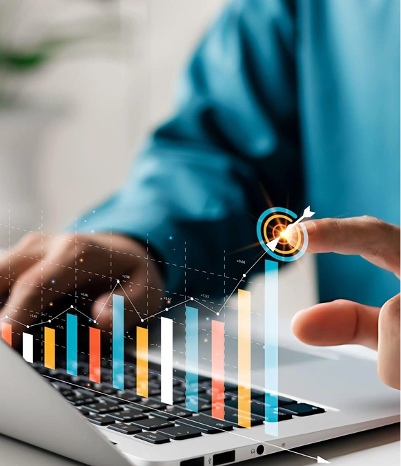 White label brand consistency — growth graph displayed on laptop representing stable branding and consistent business performance
