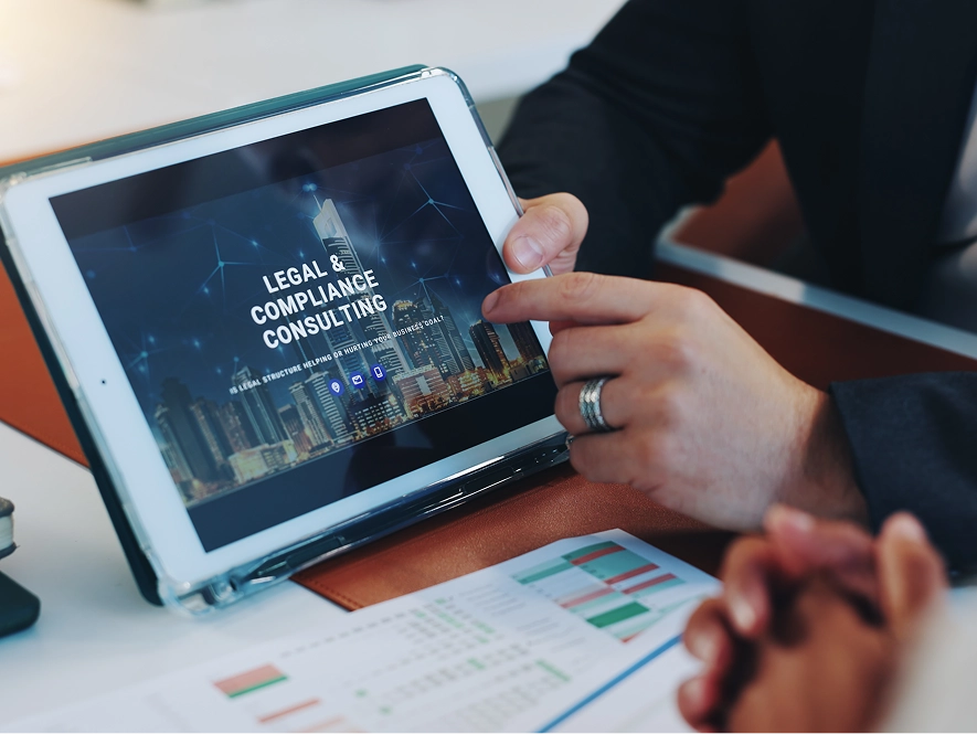 White label multi-location law firm local SEO services — showcasing legal website with performance graphs and documentation on table