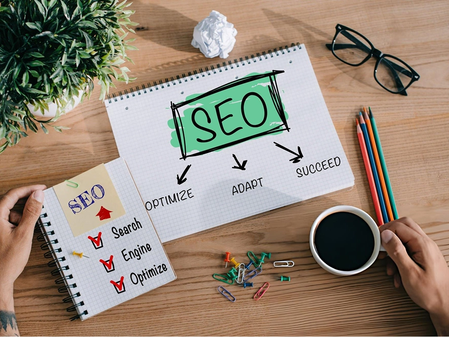 White label on-page local SEO and schema implementation — planning materials on table representing structured optimization and local content setup