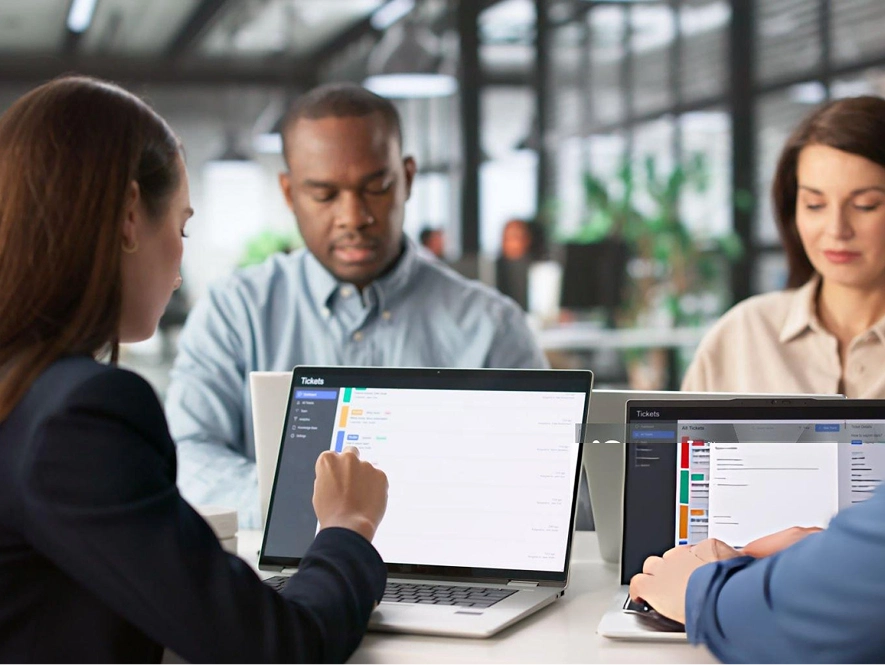 White label Oxygen Builder support and maintenance — multiple team members working on laptops to manage website updates, fixes and ongoing improvements