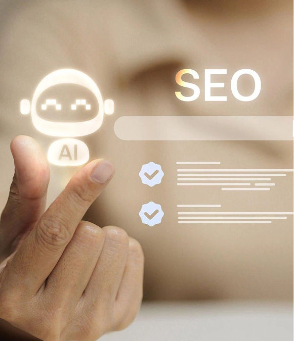 White label start offering AI SEO — AI bot and SEO dashboard interface on screen representing immediate service launch