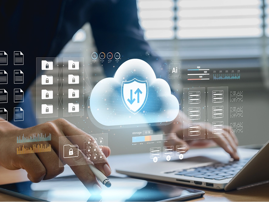 White label Wix hosting, security and performance — cloud infrastructure interface with data connections and secure network visualization